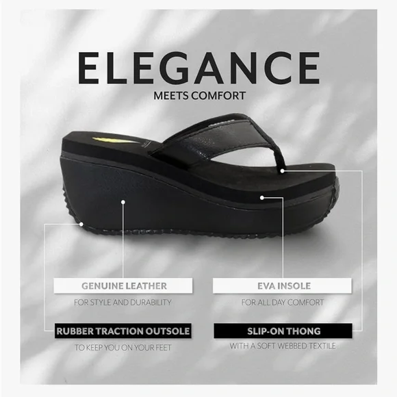 LIKE NEW w/Box Volatile Black Wedge Leather Platform Sandals - Picture 4 of 13